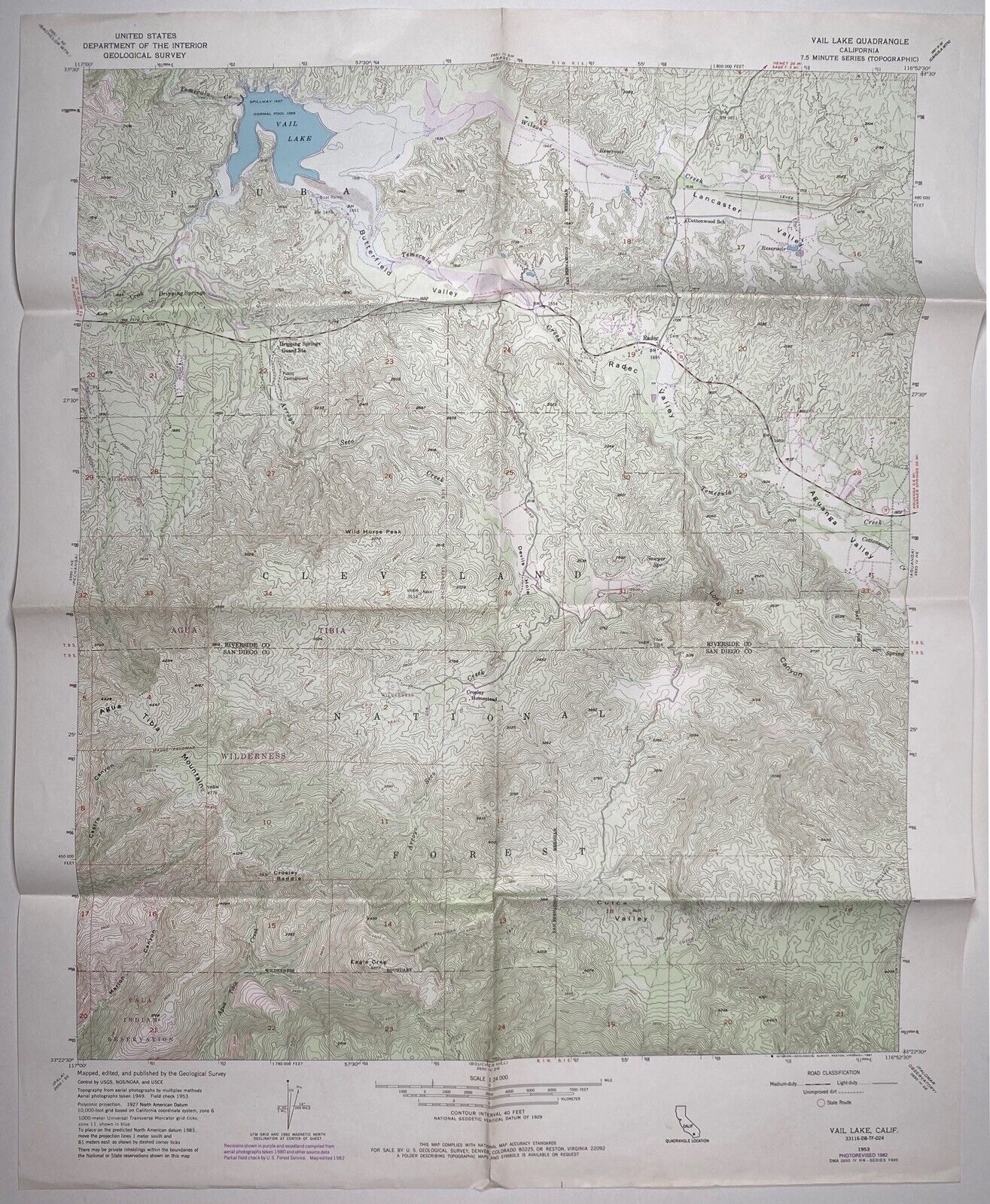 Val Lake - San Diego California • 1953-1982 Geological Topographic Map