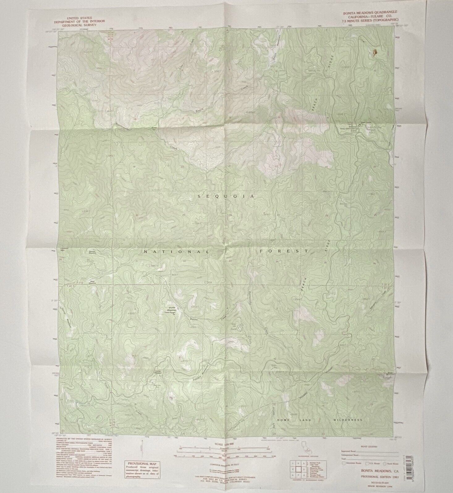 Bonita Meadows Quadrangle - Tulare California • 1994 Geological Topographic Map