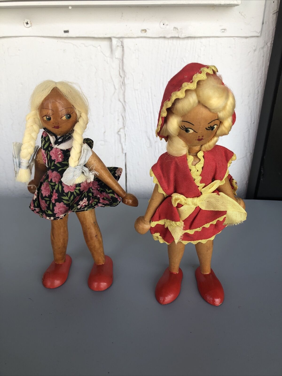 Lot of 2 Vintage Polish Wooden Dolls 