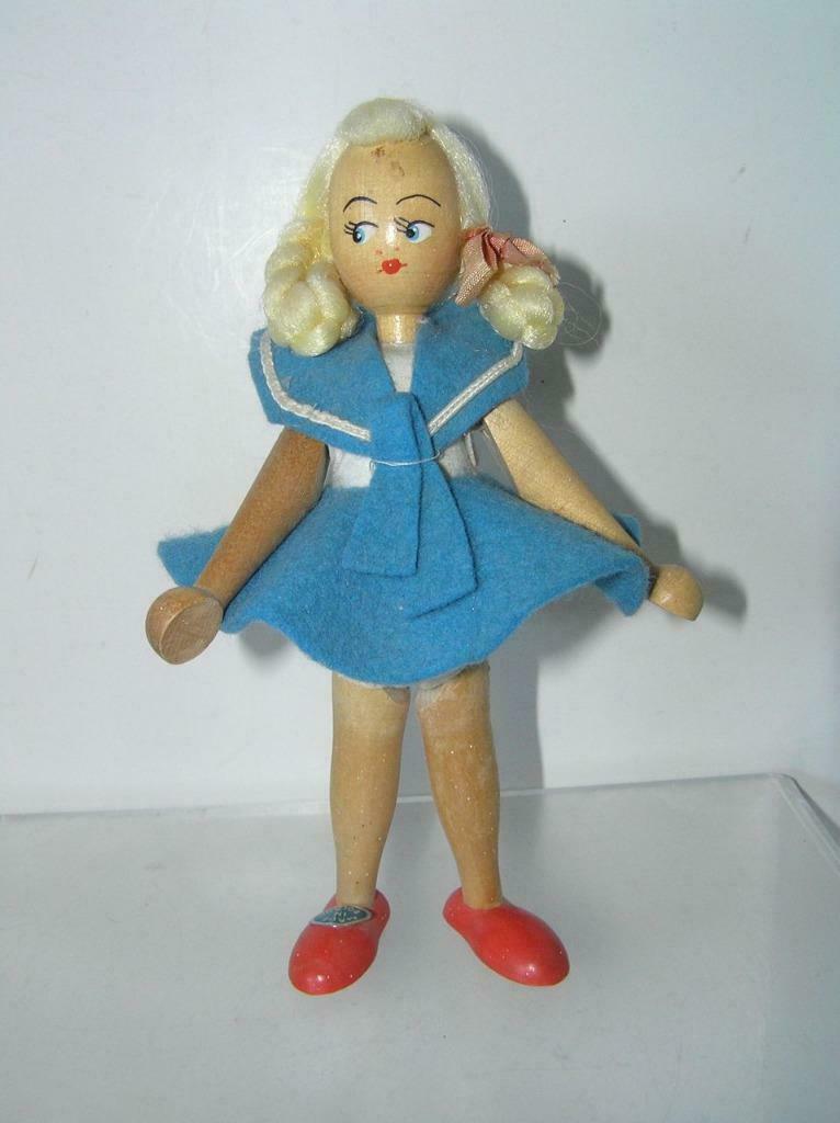 Vintage Polish Wooden Wood Peg Doll 7